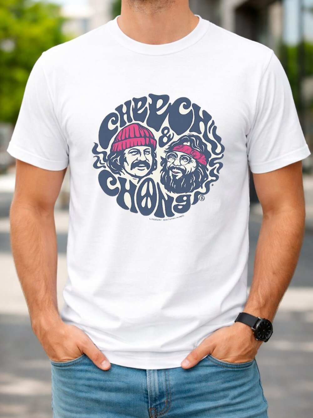 Cheech & Chong Retro Graphic T-Shirt | Funny Stoner Comedy Tee | White Unisex